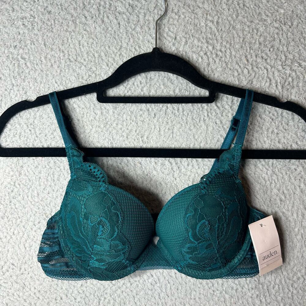 Auden Bra Womens 32B Teal Green‎ Plunge Coverage Push Up Sexy Lace Bra NEW